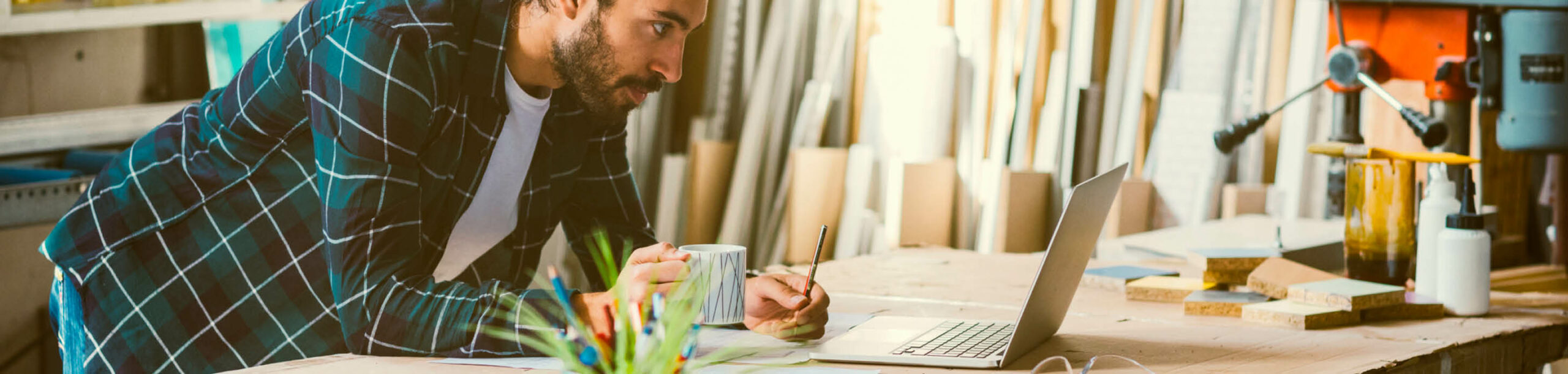 Business owner getting a quick online quote for business energy