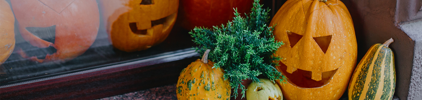 halloween pumpkins on a doorstep