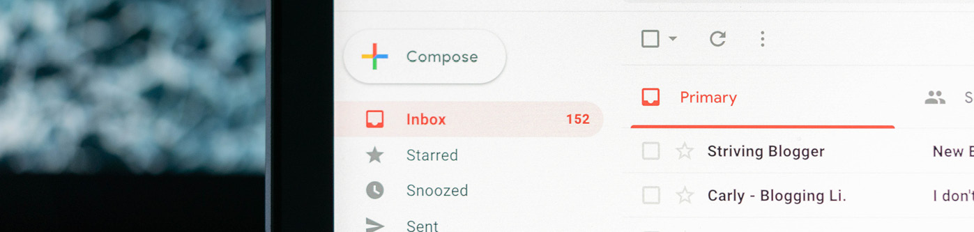 Close up image of an email inbox on a laptop